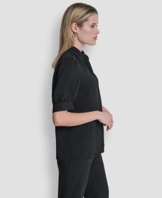 Women's Mandarin Collar Textured Woven Blouse