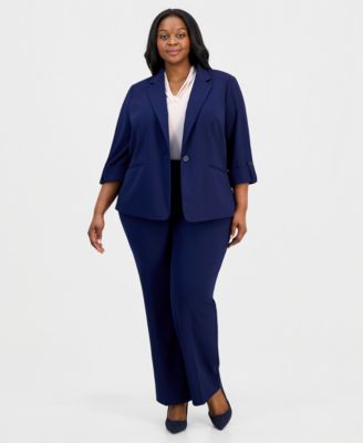 Plus Size 3/4-Sleeve One-Button Jacket