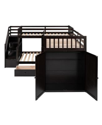 Twin L-Shaped Bunk Bed w/ Drawers, Desk & Wardrobe