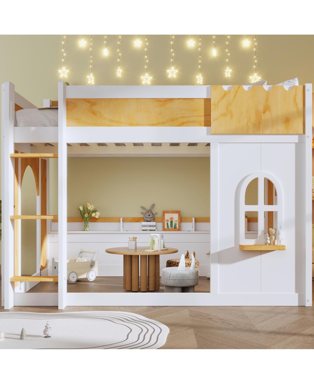 Streamdale Furniture Full over Full Bunk Bed with Storage Shelves, Window, and Two Doors