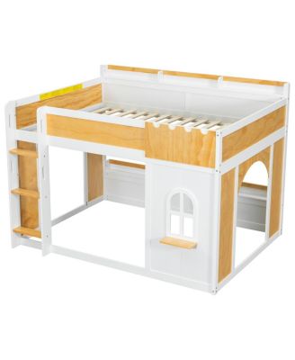 Full over Full Bunk Bed with Storage Shelves, Window, and Two Doors