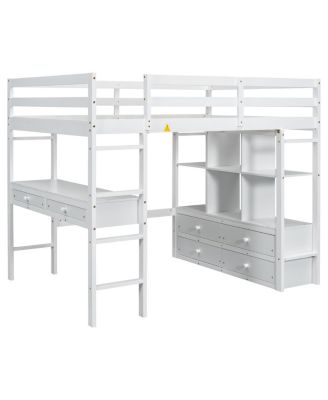 Streamdale Full Size Loft Bed with Desk, Drawers & Shelves, White