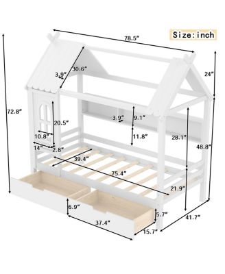 Streamdale Twin House Bed with Storage Drawers and Window, Solid Wood