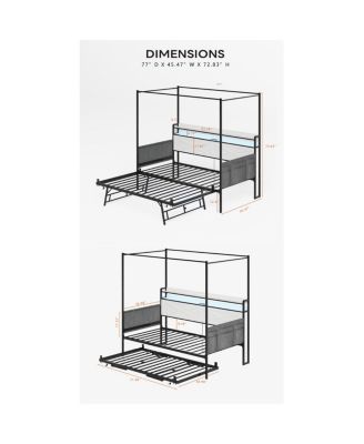 Twin Daybed with Trundle - Heavy-Duty Metal Frame with Guardrails, White