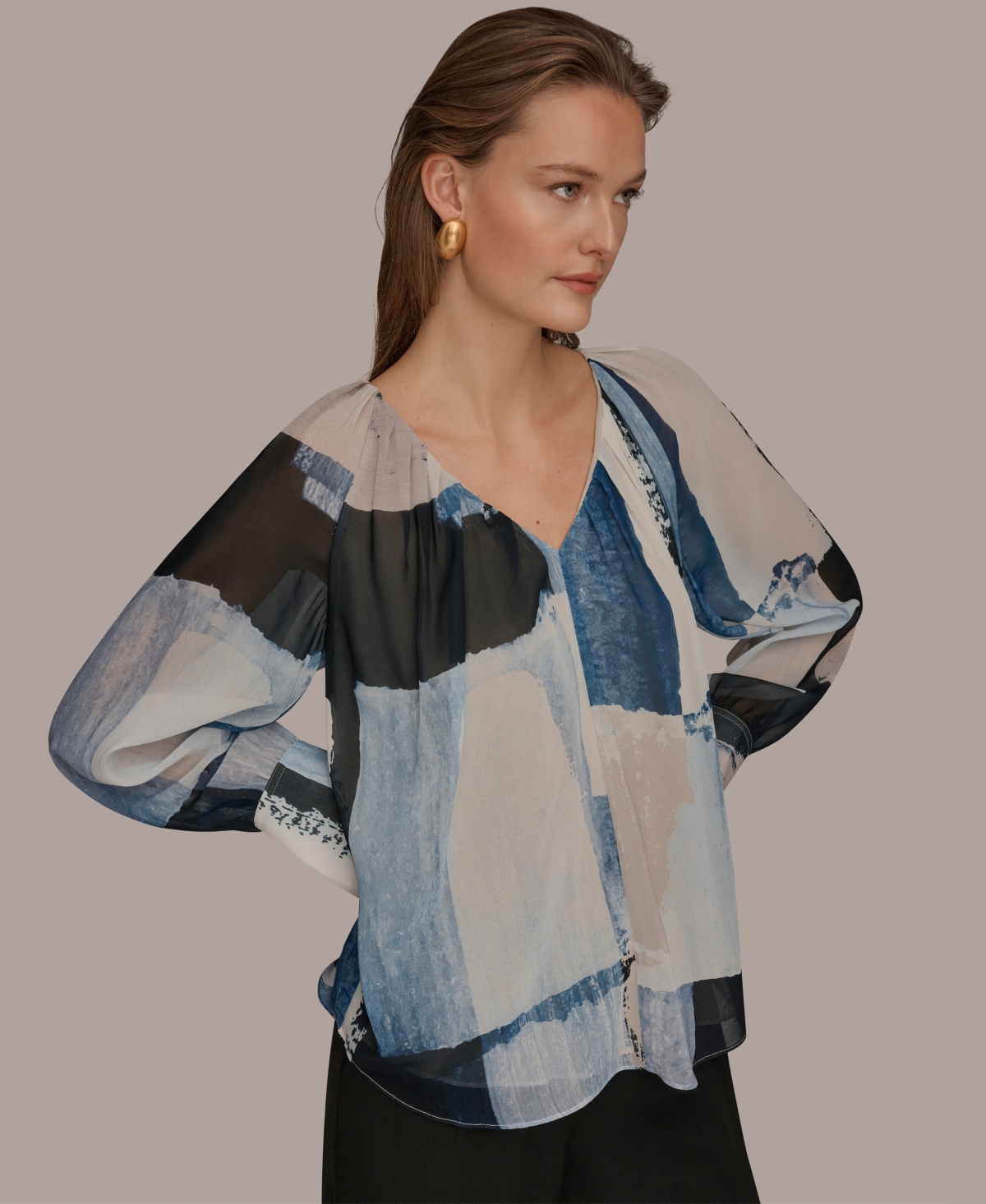 Donna Karan New York Women's Printed Long-Sleeve Top