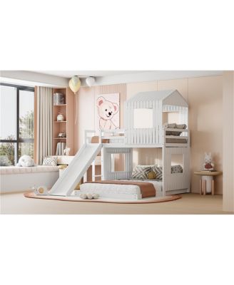 Streamdale Wooden Twin Over Full Bunk Bed with Playhouse, White