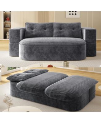 78.7" Foldable Corduroy Sofa Bed with Blanket & Pillows