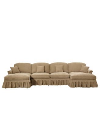 Classic U Shape Sectional Sofa with Ottomans - Light Coffee