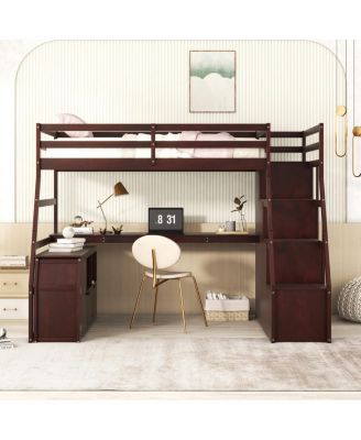  Twin Size Loft Bed with 7 Drawers 2 Shelves and Desk - Espresso