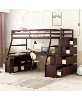  Twin Size Loft Bed with 7 Drawers 2 Shelves and Desk - Espresso