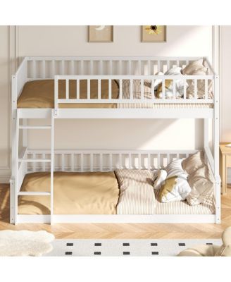 Full XL over Queen Bunk Bed with Ladder and Guardrails, White