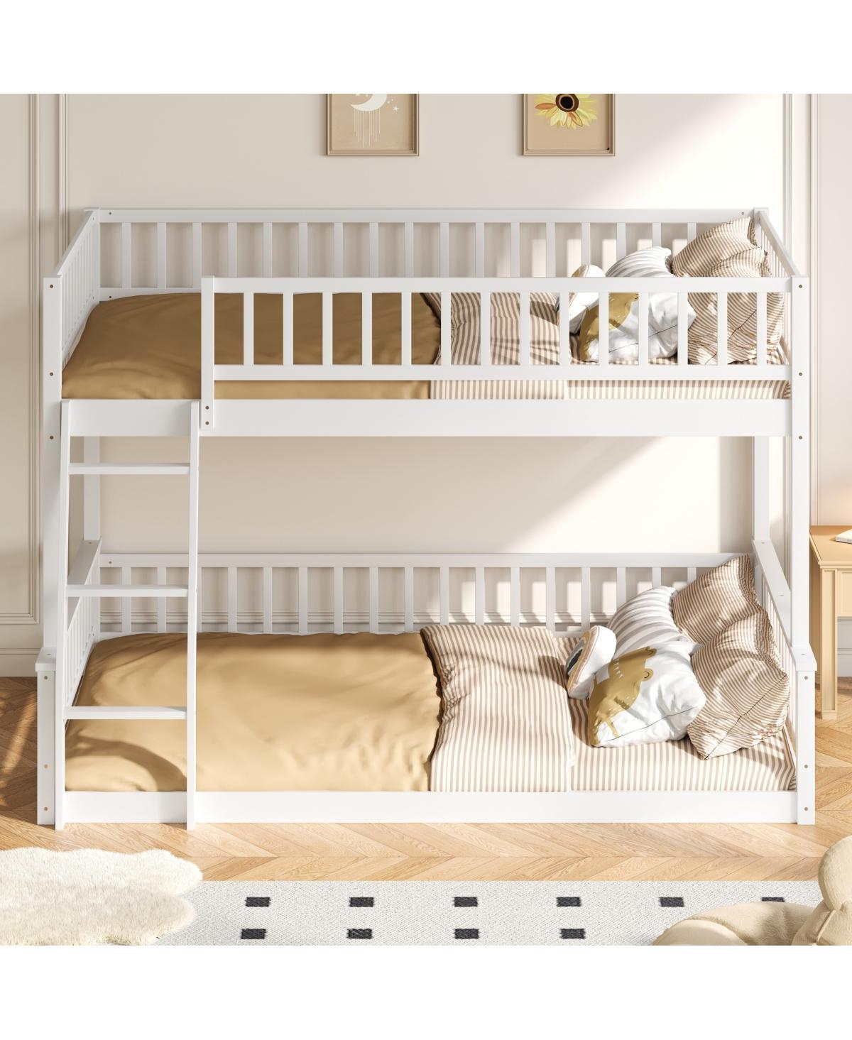 Streamdale Furniture Full Xl over Queen Bunk Bed with Ladder and Guardrails, White