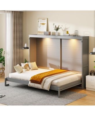 Queen Size Murphy Bed Wall Bed Modern design with LED Lights