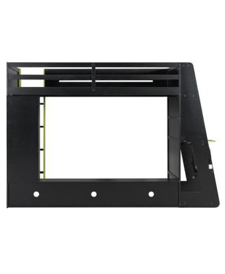 Wood Loft Bed with Desk, Multi-storage Shelves and RGB Light