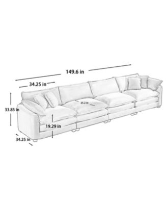 Modern 4 Seater Fabric Sofa with Cushions