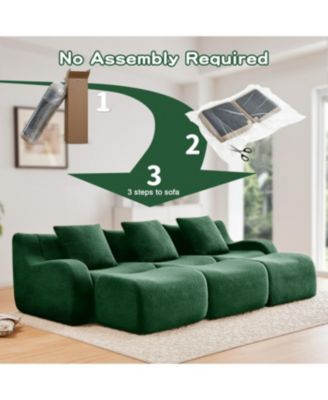 Three-Seat Boneless Sofa, Teddy Fabric, No Assembly, Curved Armrest