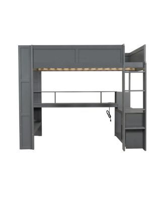 Wood Gaming Loft Bed with Desk, Storage, LED & Charging Station