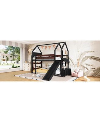 Twin Loft Bed with Bookshelf, Slide, and Safety Rails