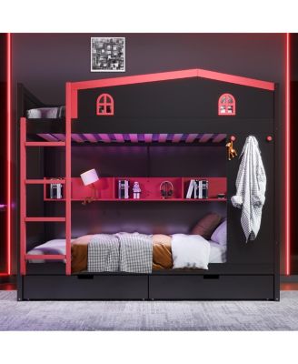 Queen Bunk Bed with Storage, Solid Wood