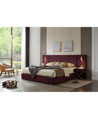 King Size Velvet Bed Frame with Tufted Wingback Headboard