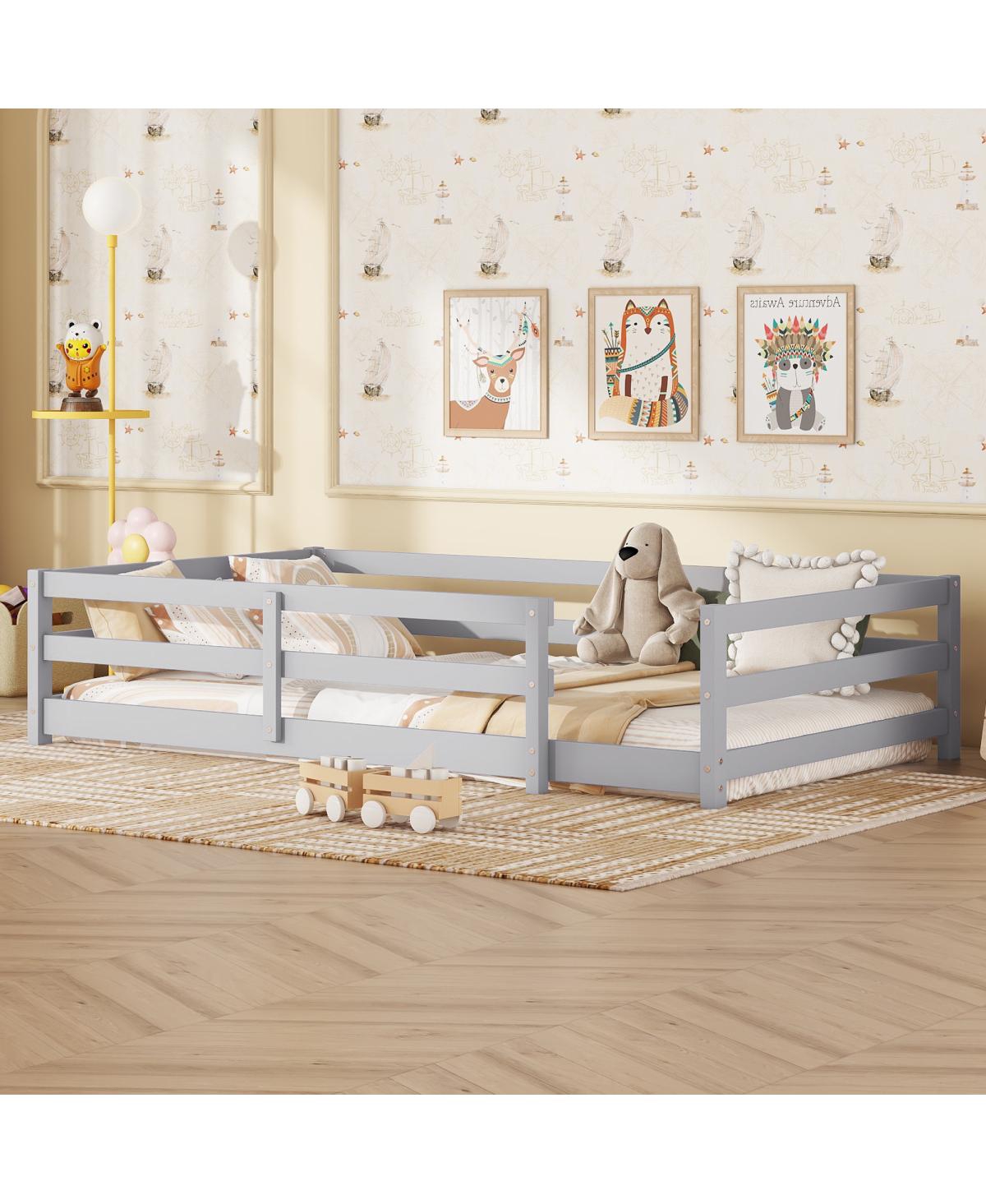 Draft - Streamdale Furniture Twin Size Montessori Floor Bed with Fence, Gray