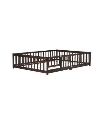  Full Size Floor Bed with Fence, Door, and Safety Guardrails