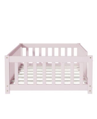 Streamdale Twin Size Floor Bed with Fence, Pink