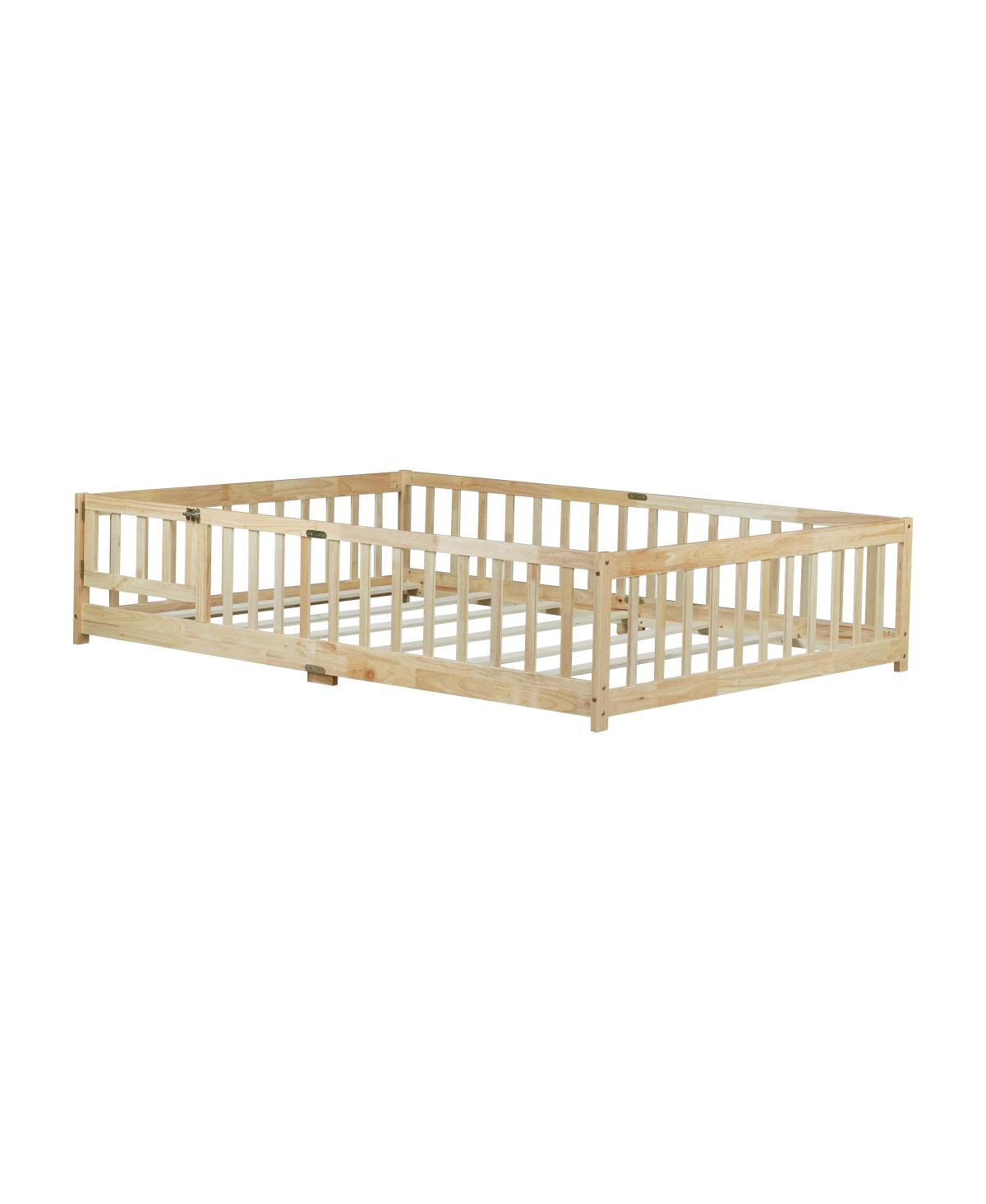 Streamdale Furniture Floor Bed with Fence and Door, Rubber Wood