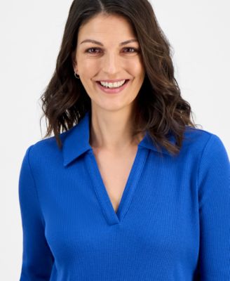 Women's Waffle-Knit Collared Top