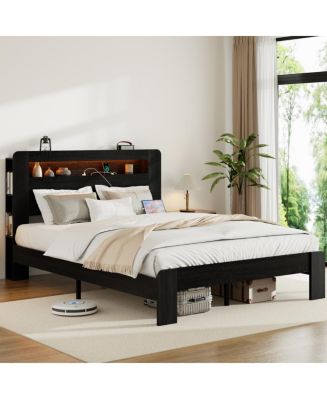 Streamdale Furniture Wood Platform Bed Frame with Storage, LED ...