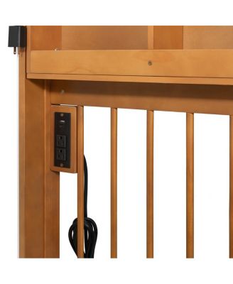 Streamdale Full Size House Bed with 2 Large Drawers, Side Bookshelf with LED Strip, Walnut