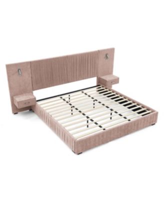 Streamdale Queen Size Chenille Upholstered Bed Frame with Pleated Design - Pink