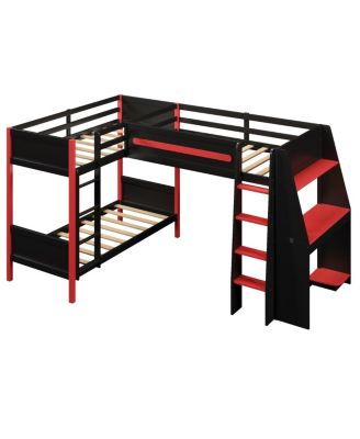  L-Shaped Gaming Loft Bunk Bed with Desk, Shelves & LED