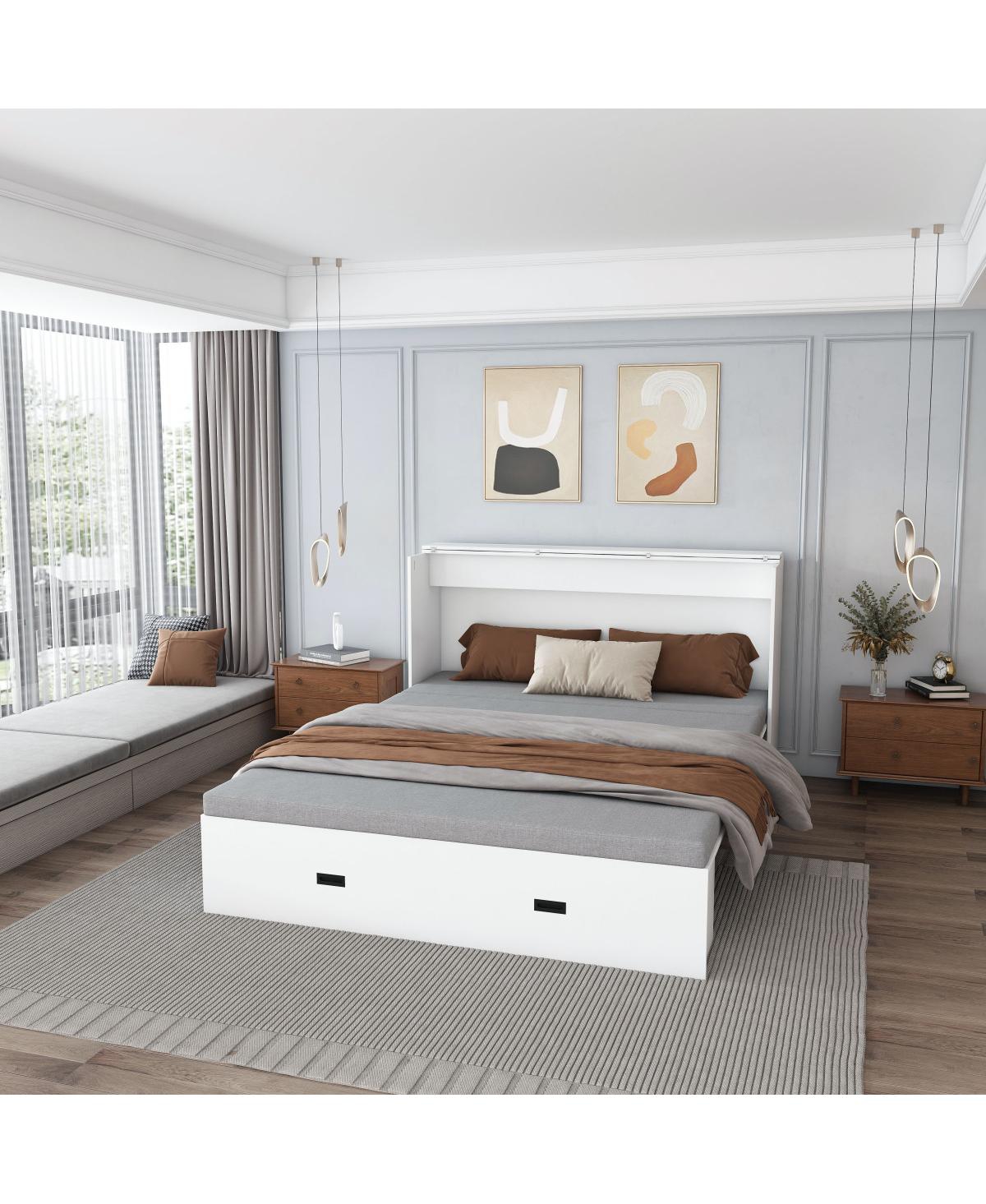 Streamdale Furniture Murphy Bed with Storage, Charging Cabinet, Foldable Panels, Swivel Wheels