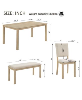 6 Piece Dining Table Set with Bench, Wooden Kitchen Table & 4 Upholstered Chairs