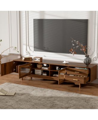 78" TV Stand for TVs Up to 85", Modern Cabinet w/Fluted Glass Doors & 2 Drawers