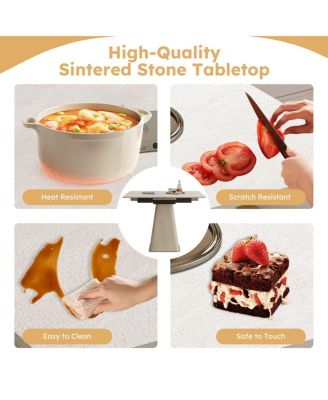  Retractable Rock Slab Folding Dining Table, Modern Square Expandable Table