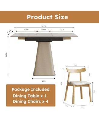 Retractable Rock Slab Dining Table Set, 5-Piece Expandable Table with 4 Chairs