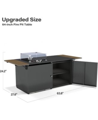 Propane Fire Pit Table 64 Inch with Lid, 55, 000 BTU Gas Fire Pits for Outside Patio with Glass Wind Guard, Gray Glass Beads