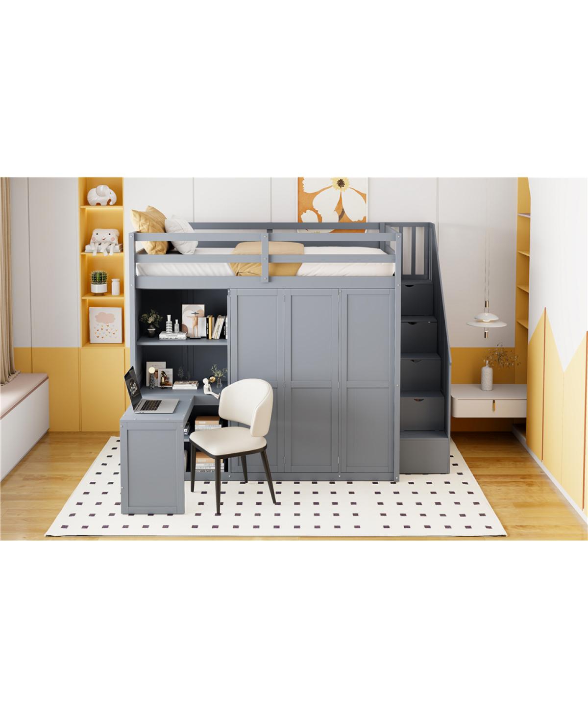 Draft - Streamdale Furniture Full Size Loft Bed with Wardrobe, Desk and Shelves