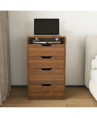 3-in-1 Vanity Desk with Lighted Mirror & Stool, Flip Top Makeup Dressing Table (Walnut)