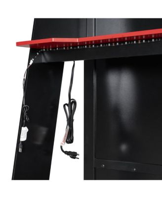 Wood Loft Bed with Desk, Multi-storage Shelves and RGB Light