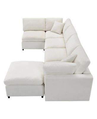  130" Modular Cloud Sofa Bed, 6-Seat Chenille Sectional Couch with Ottoman & Ottoman