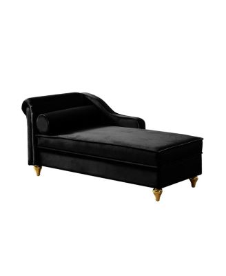  Modern Upholstery Chaise Lounge Chair with Storage Velvet (Black