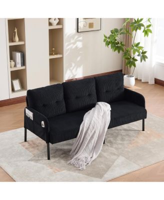 Oversized Corduroy Loveseat Sofa with Metal Legs & Side Pockets