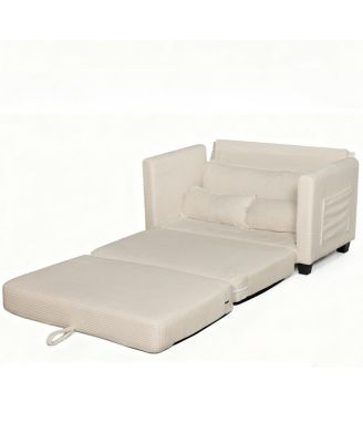  2-in-1 Convertible Corduroy Sofa Bed, 2-Seater Loveseat Sleeper with Storage