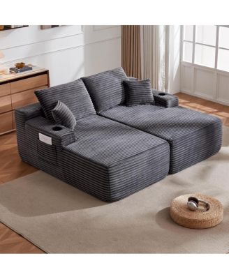 69" Cloud Sectional Couch, L-Shape & R-Shape Chaise, Deep Seat, Gray Plush Fabric