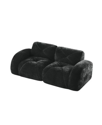  2-Seater Tufted Sofa Couch, Velvet Fabric, No Assembly, Black