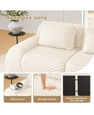  146" U-Shaped Modular Sectional Sofa, Flannelette Fabric, Cream