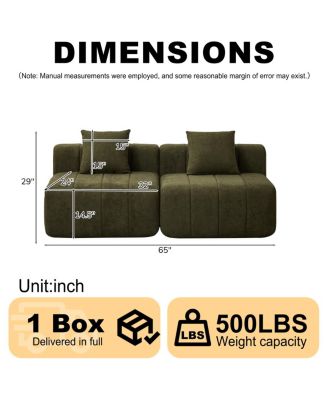  Chenille Sectional Sofa with 2 Pillows, Symmetrical Modular for Living Room